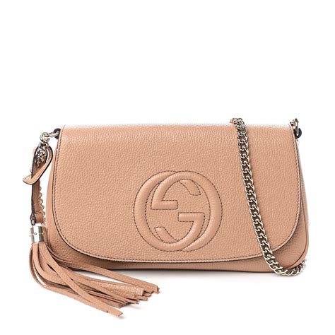 gucci pebbled calfskin medium soho shoulder bag camellia